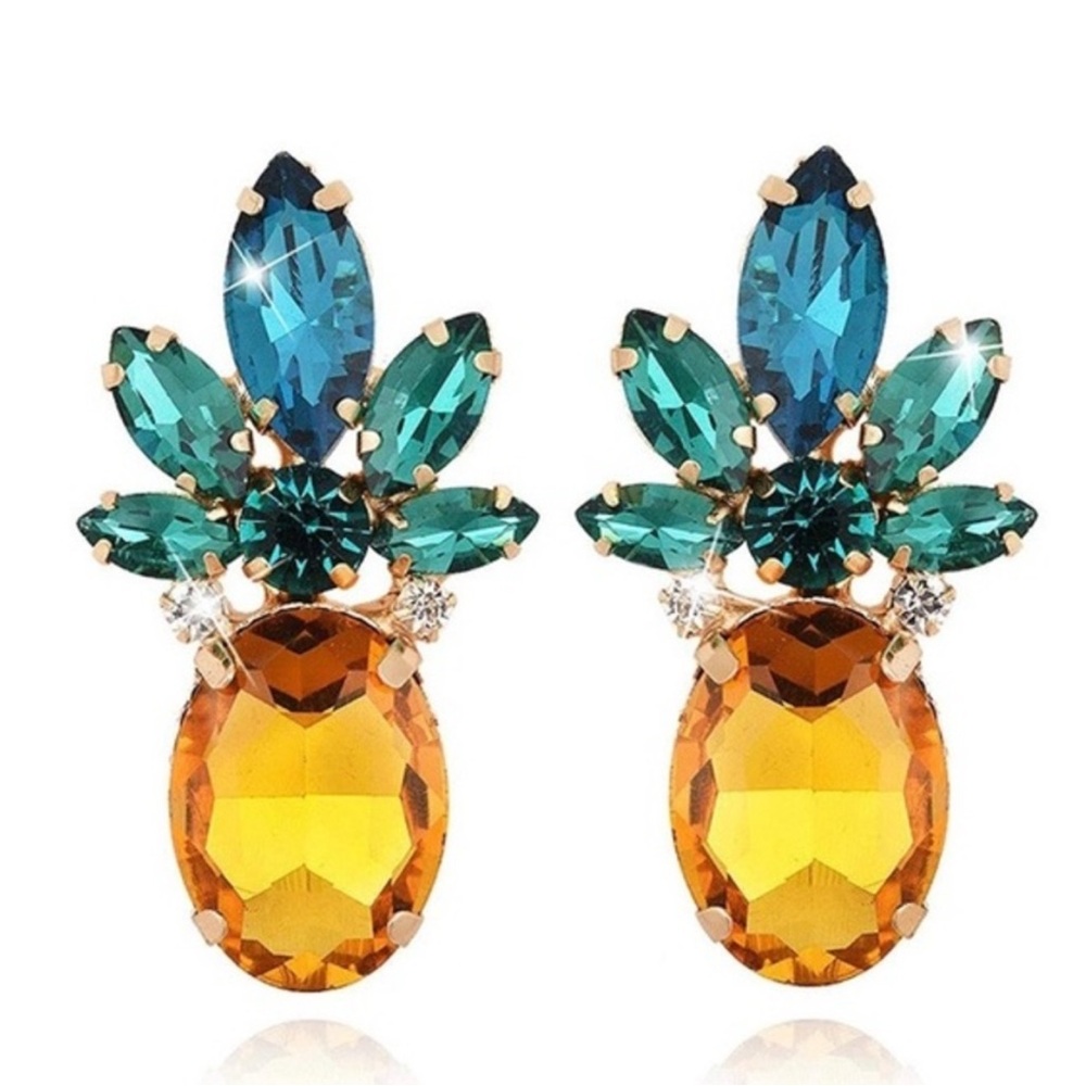 Sparkly Rhinestone Colorful Pineapple Earrings